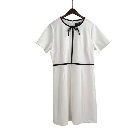NWT Alexia Admor Womens XL Ivory Black Trim Bow Neck Dress Old Money Classic - Picture 1 of 8